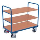 Ergonomische wagen met 3 houten plateaus - Verticale duwbeugel - Draagvermogen 250 kg